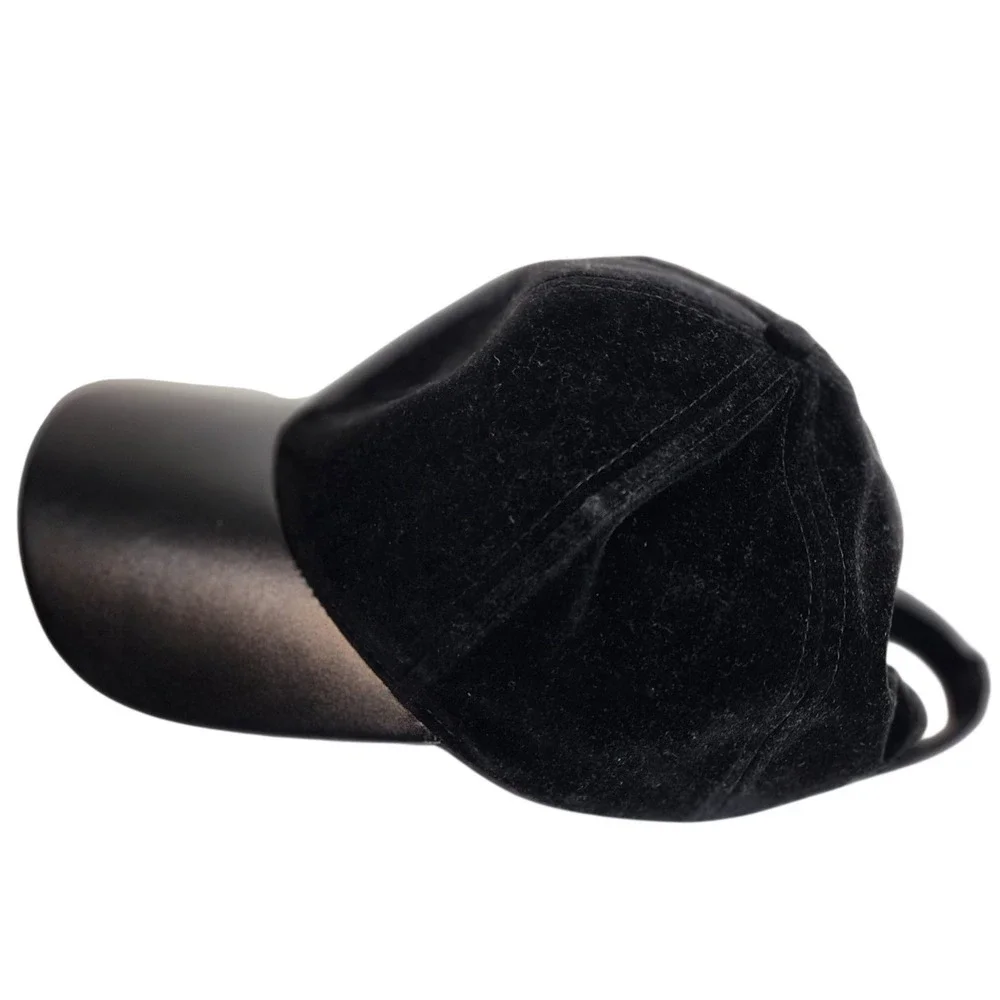 D&Y Black Velvet and Faux Leather Baseball Cap Adjustable Hat‎ FWCAP815